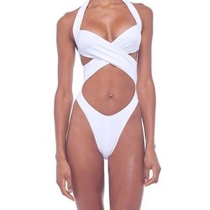 NWT Norma Kamali Crossover One Piece in Ivory